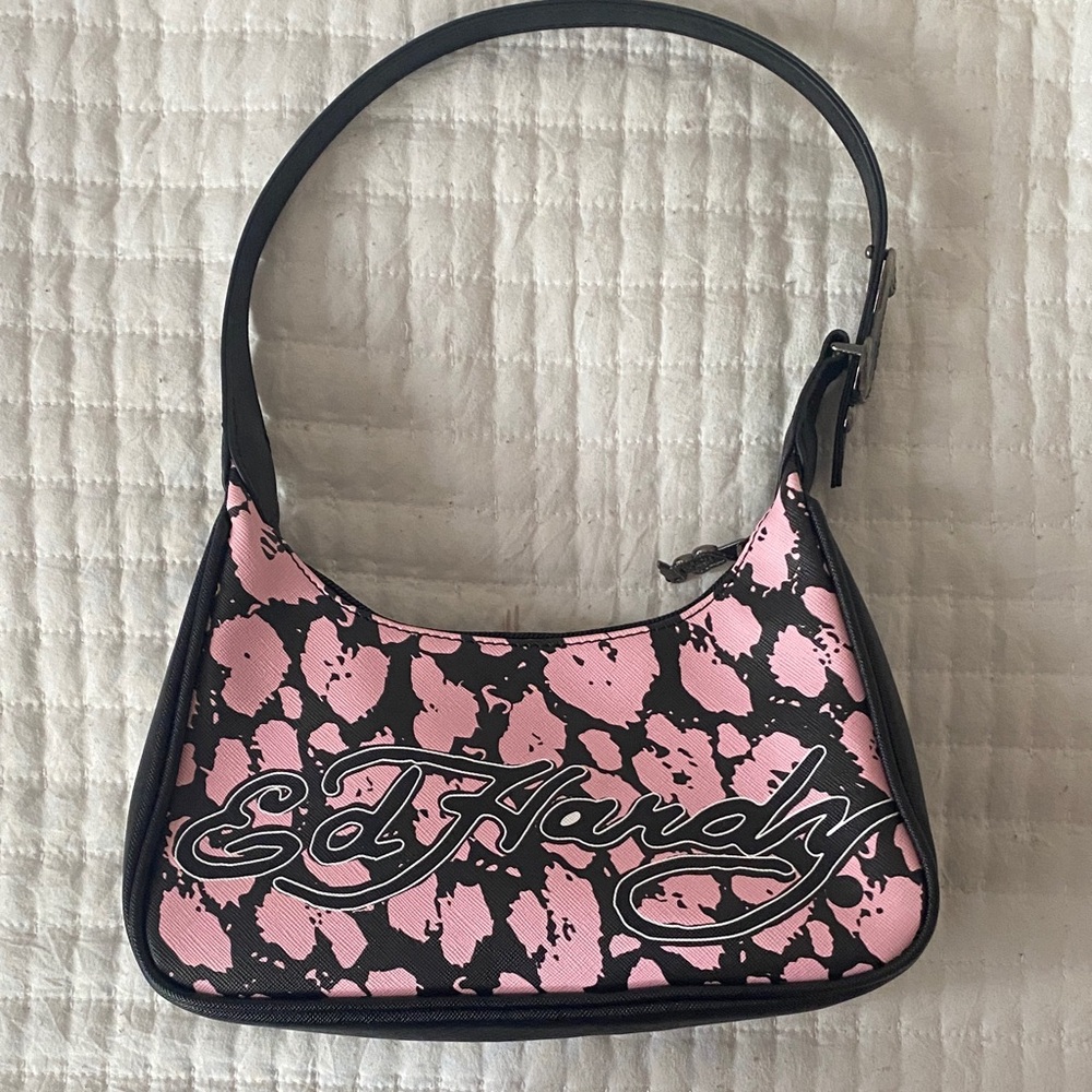 Ed Hardy Black and Pink Shoulder Bag